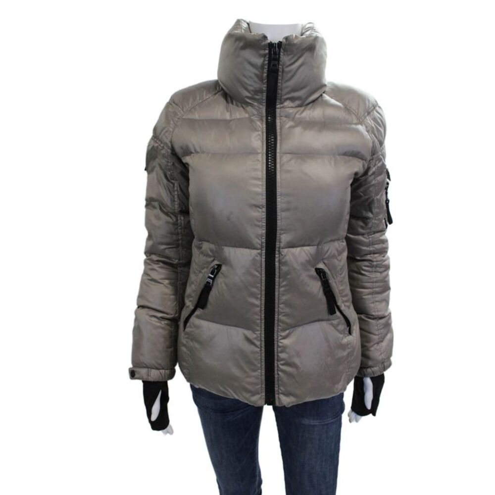 SAM Womens Silver Puffer Jacket Polyester Zip Long Sleeve Size XS
